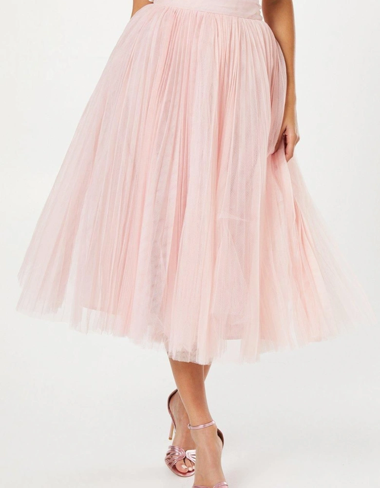 Pleated Mesh Full Midi Skirt