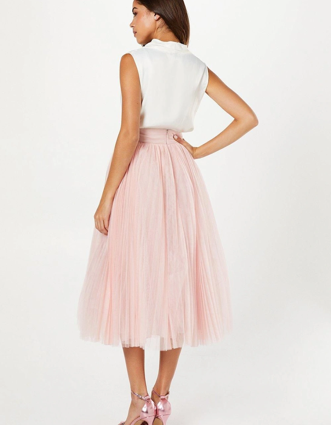 Pleated Mesh Full Midi Skirt