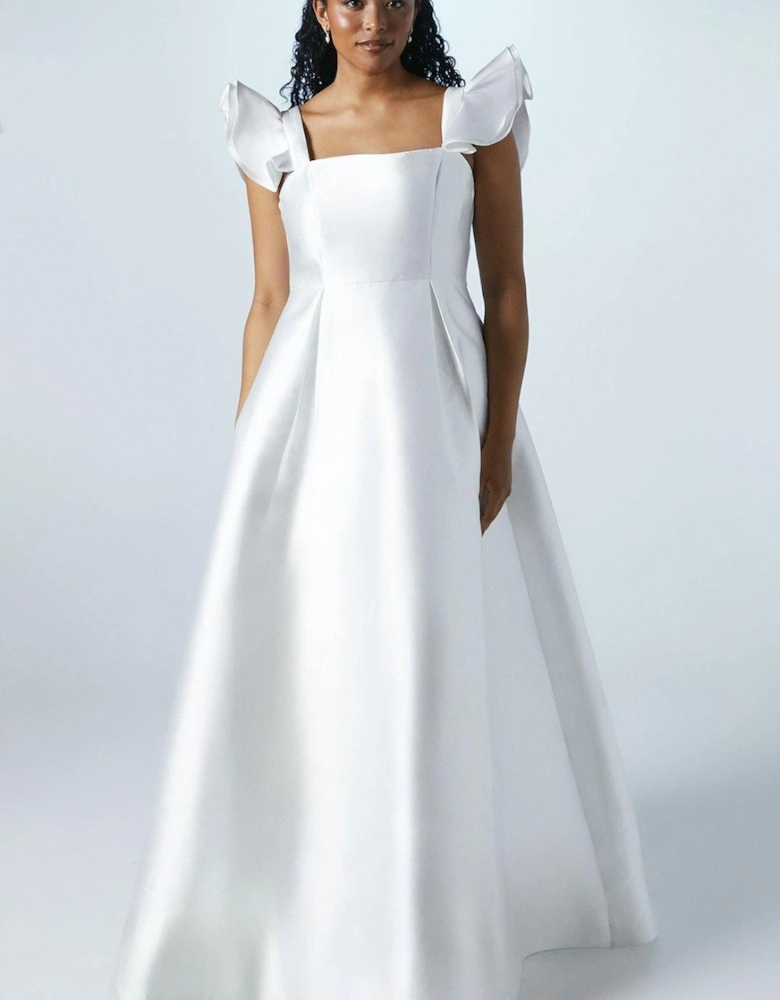 Flutter Shoulder Twill Full Skirted Wedding Dress