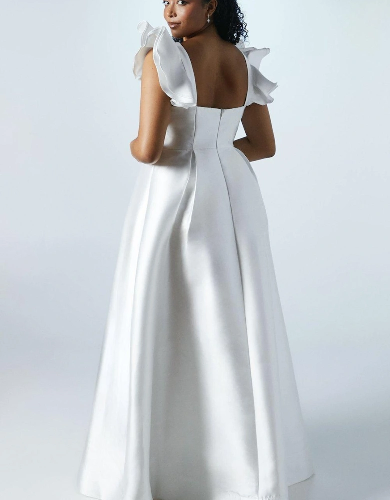 Flutter Shoulder Twill Full Skirted Wedding Dress