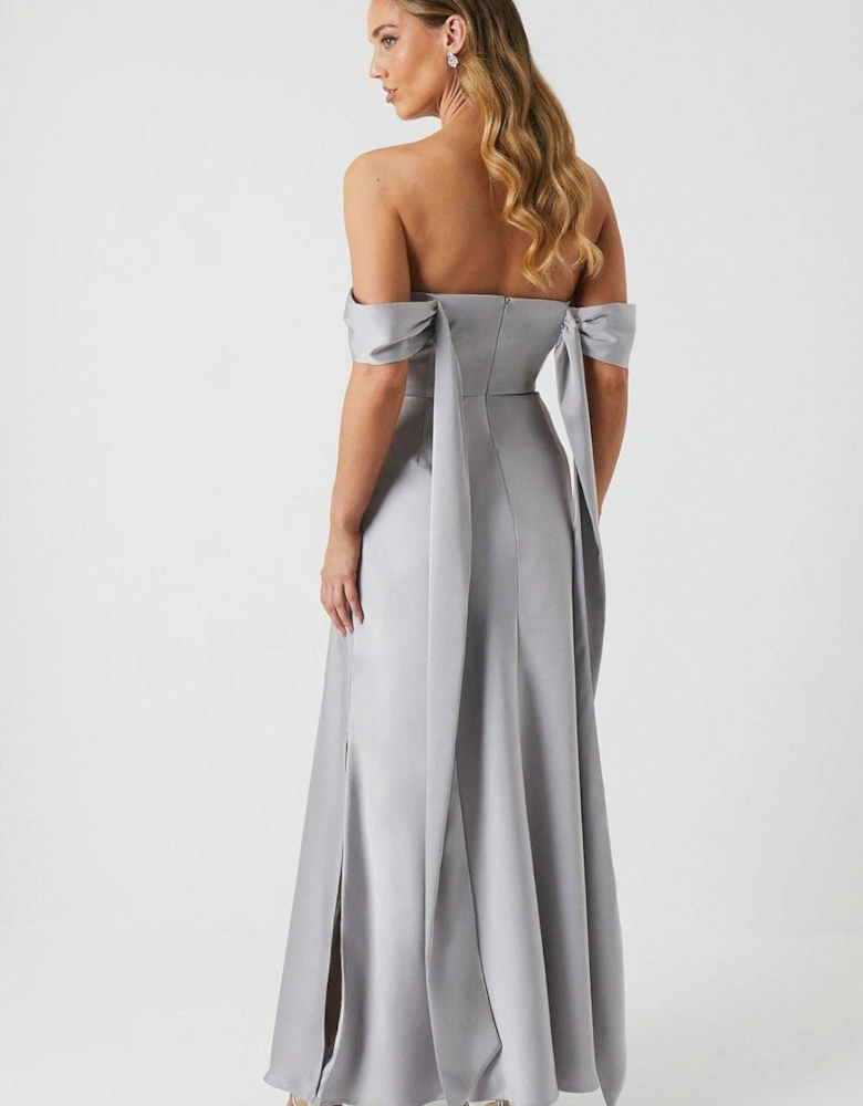 Bandeau Cold Shoudler Satin Bridesmaid Dress