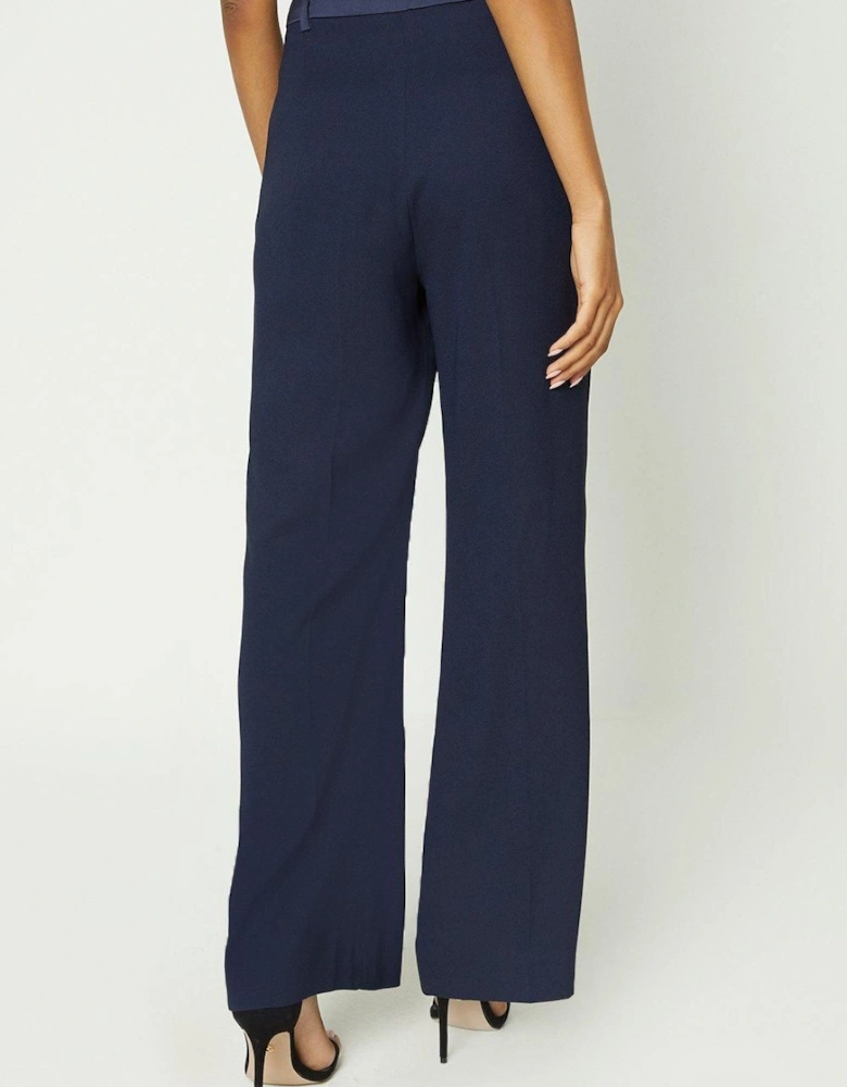 Petite Straight Leg Satin Waistband Trouser