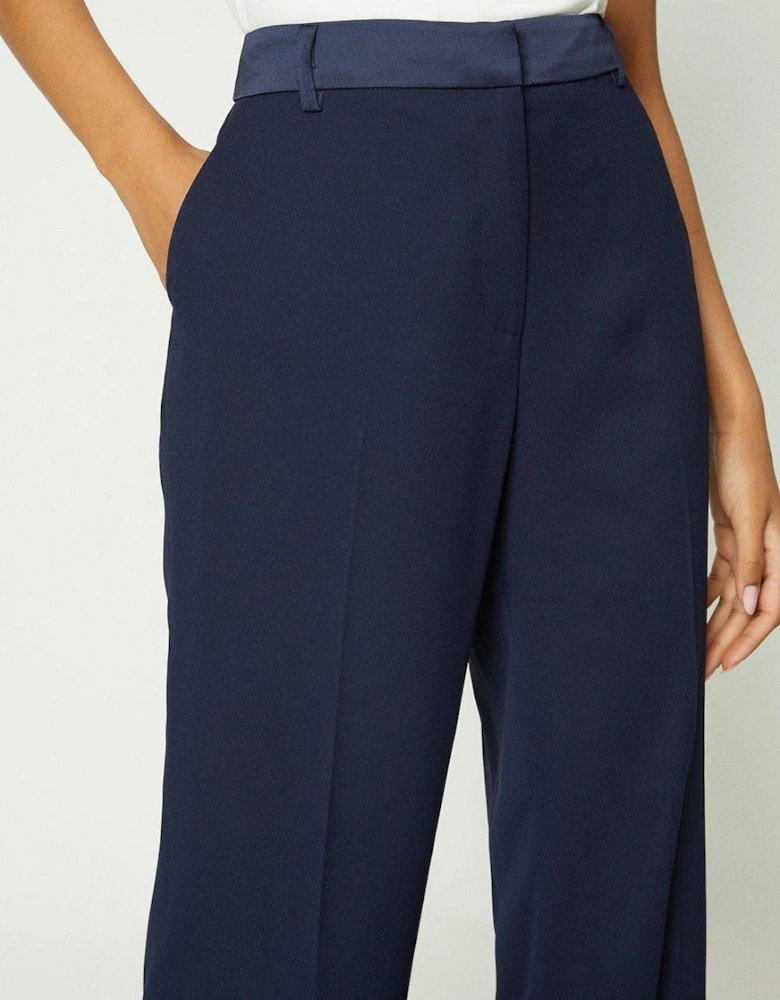 Petite Straight Leg Satin Waistband Trouser