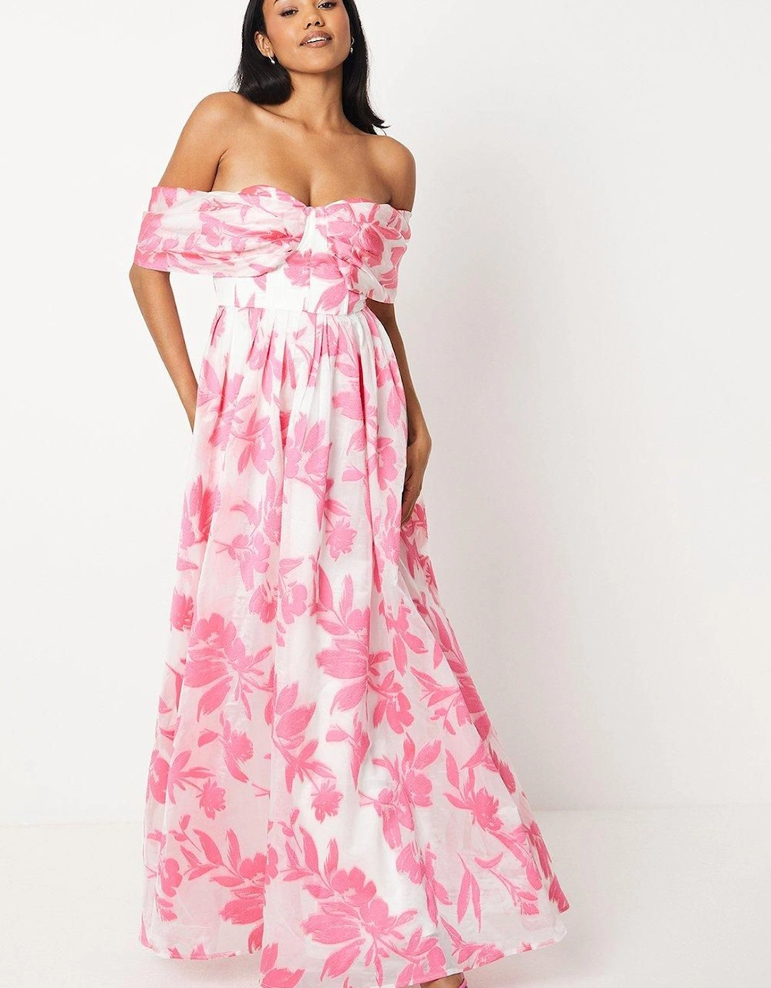 Sweetheart Bardot Organza Jacquard Maxi Dress, 2 of 1