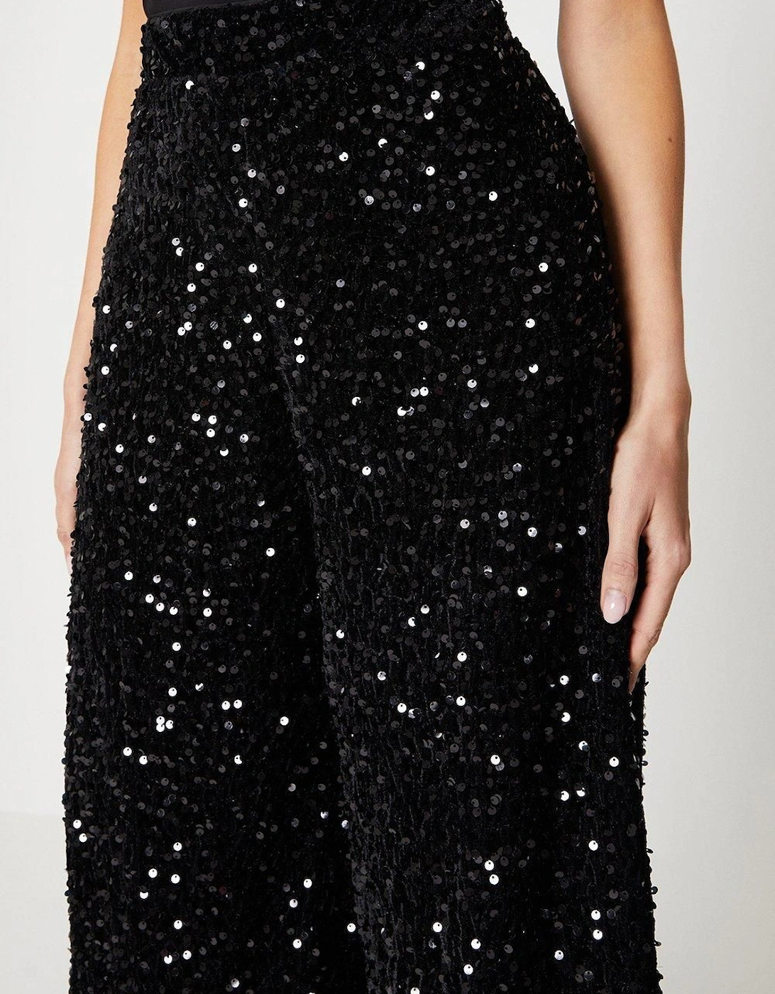 Velvet Sequin Wide Leg Trouser