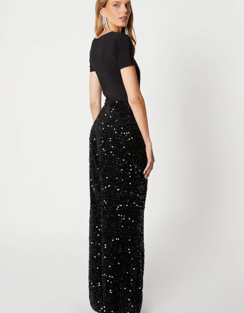 Velvet Sequin Wide Leg Trouser