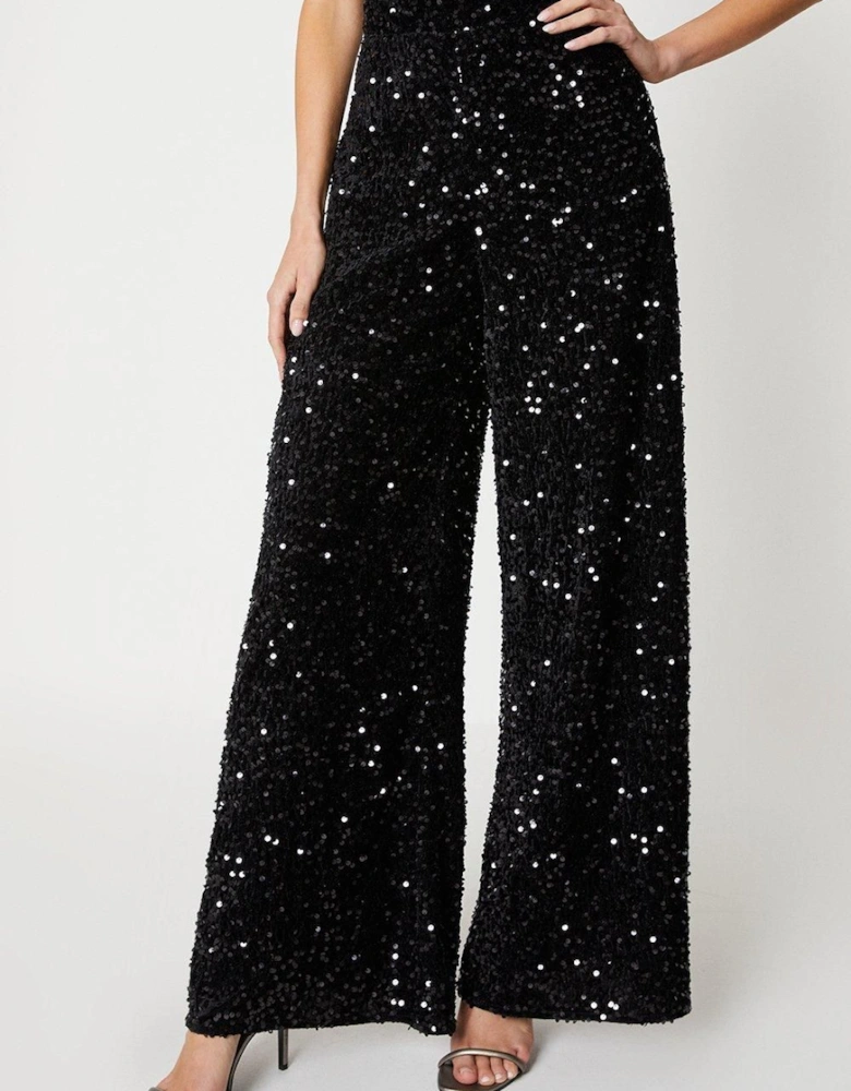 Velvet Sequin Wide Leg Trouser