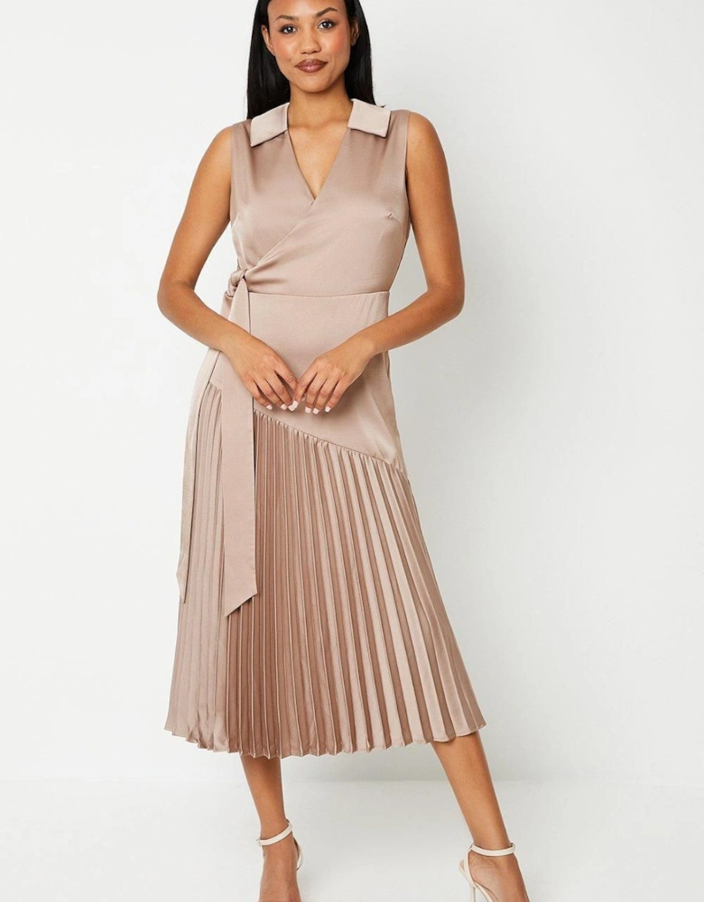 Wrap Skirt With Pleated Panel Midi Dress