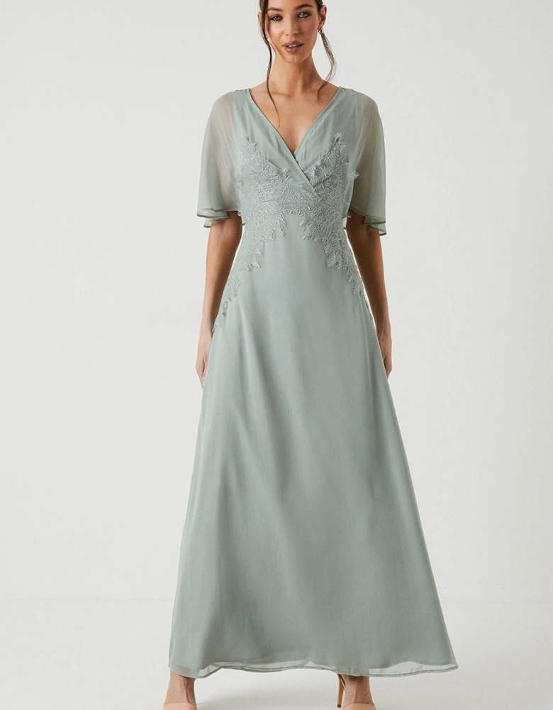 Batwing Sleeve Lace Chiffon Bridesmaids Maxi Dress