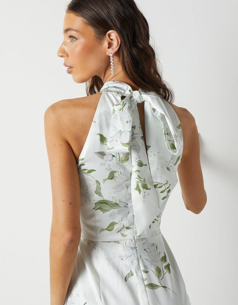 Dahlia Printed Satin Halterneck Bridesmaid Dress