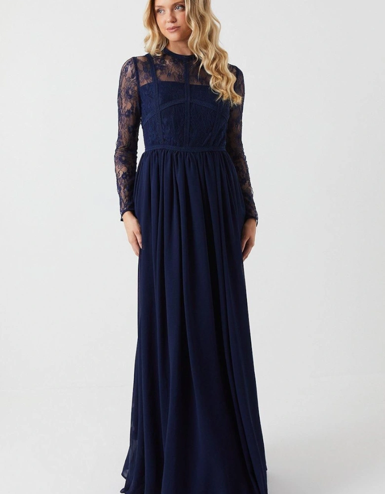 Long Sleeve Lace Bridesmaid Maxi Dress