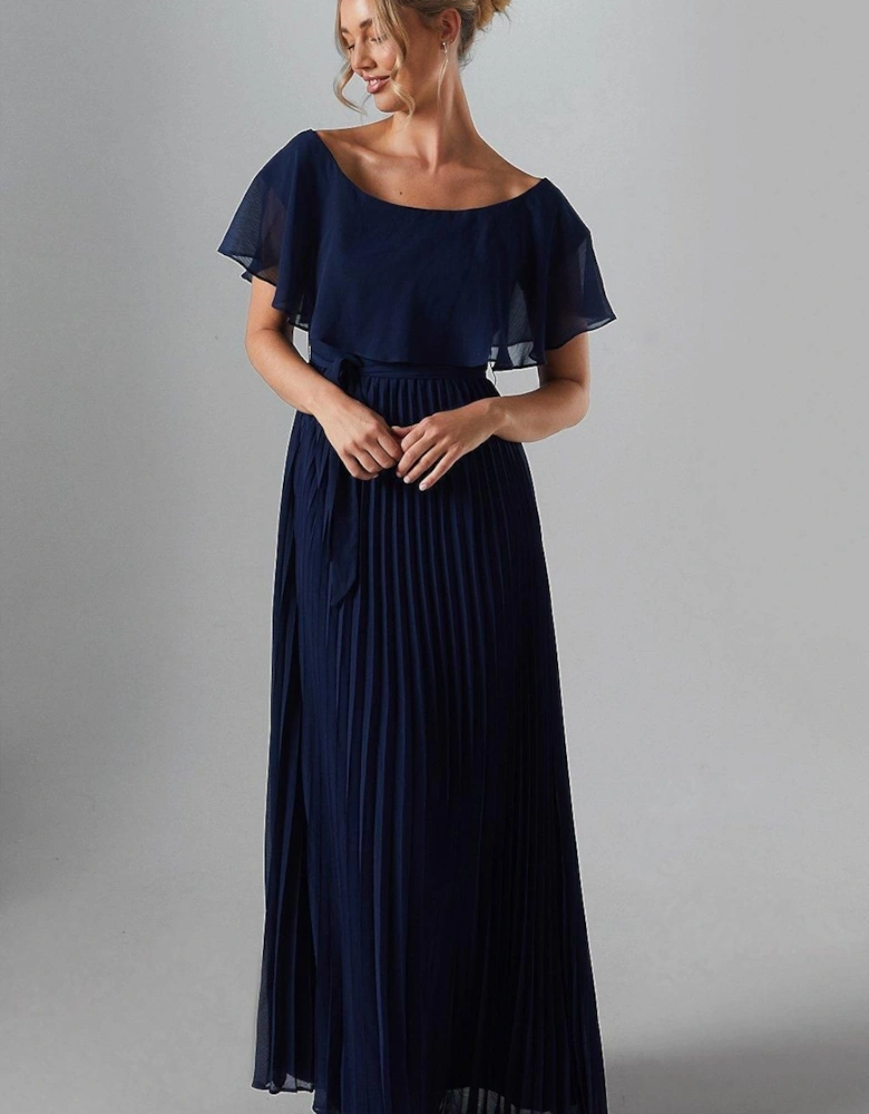 Crinkle Chiffon Bardot Bridesmaid Maxi Dress