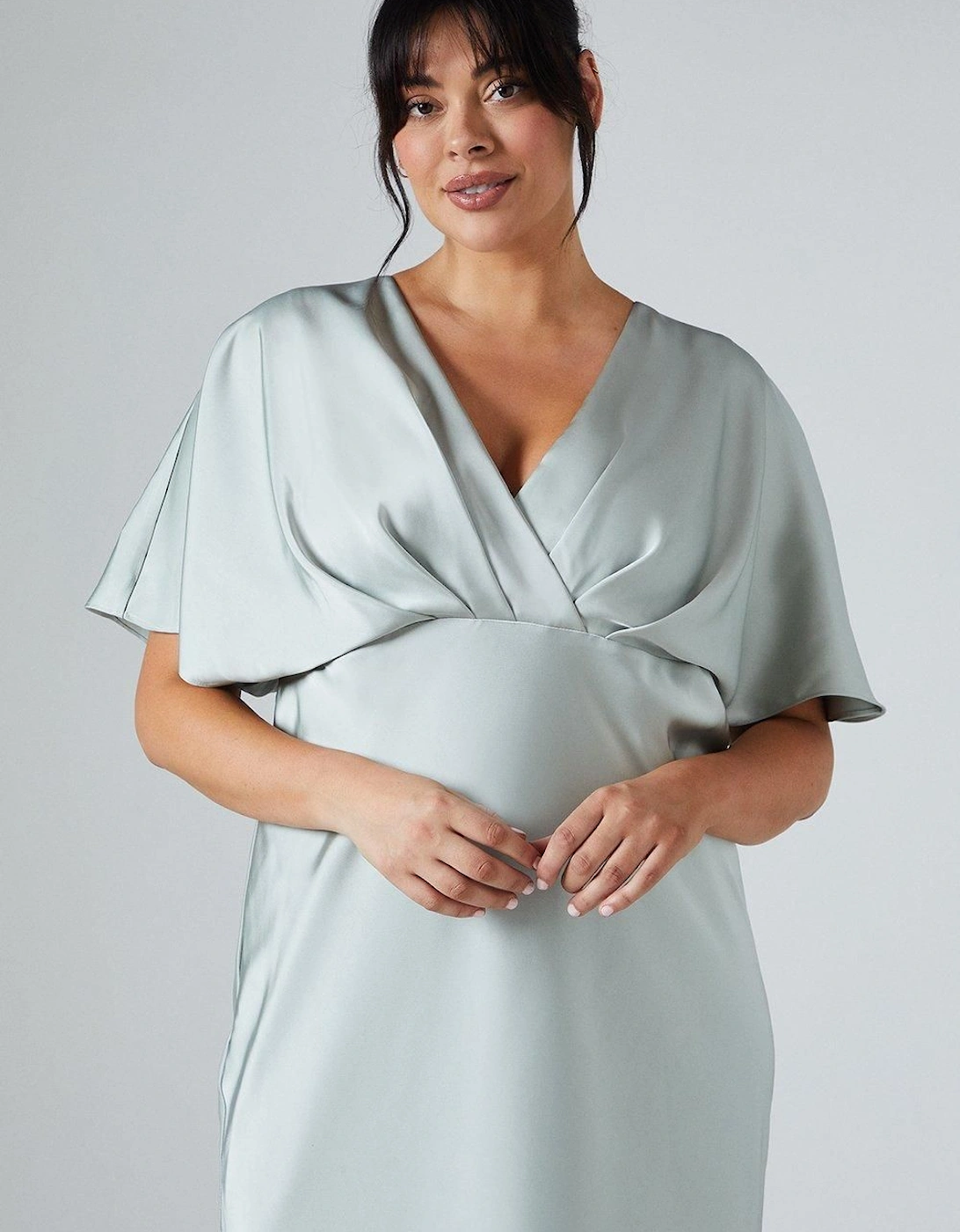 Plus Batwing Sleeve Satin Fishtail Maxi Bridesmaid Dress