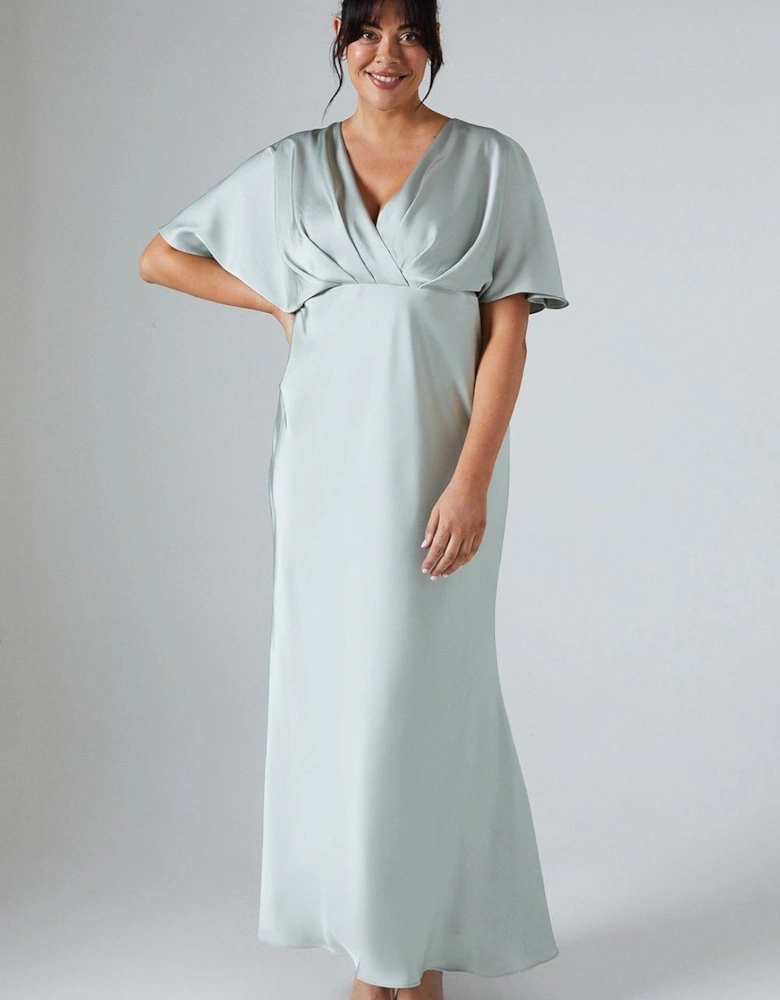 Plus Batwing Sleeve Satin Fishtail Maxi Bridesmaid Dress