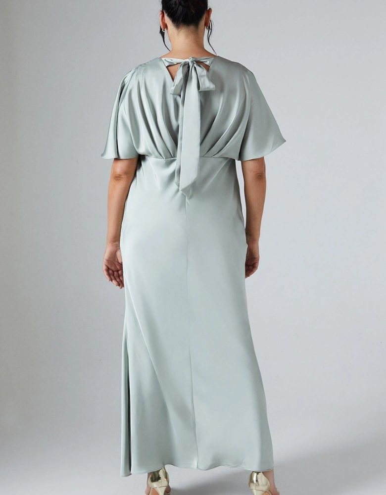 Plus Batwing Sleeve Satin Fishtail Maxi Bridesmaid Dress