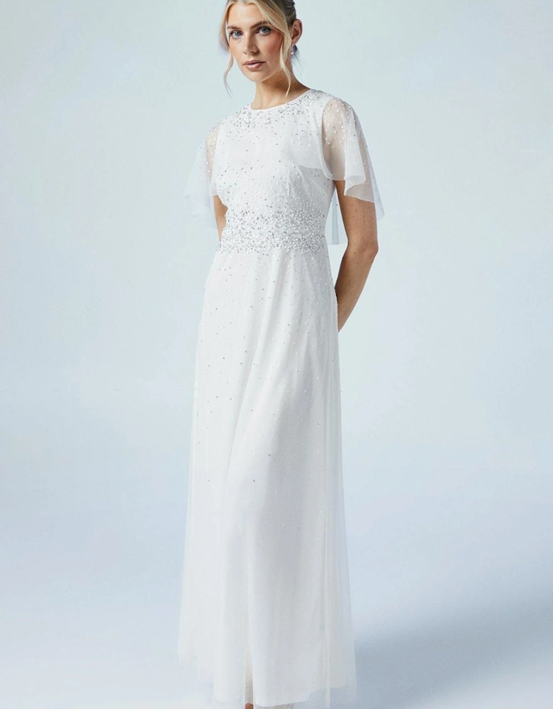 Cape Detail Ombre Embellished Mesh Wedding Dress