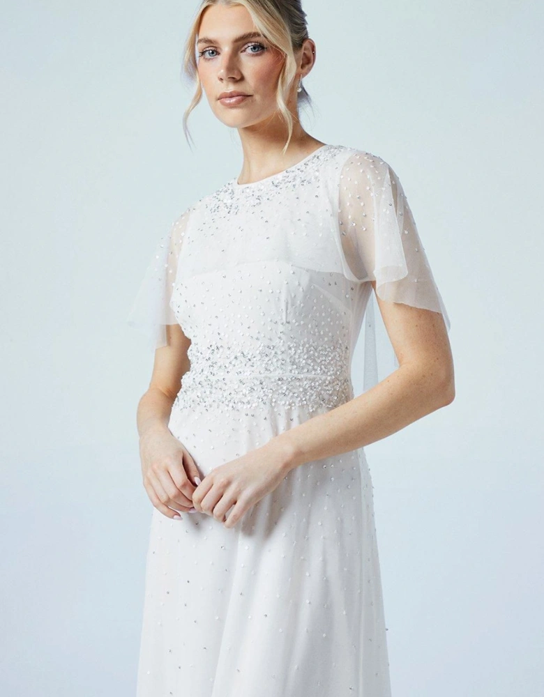 Cape Detail Ombre Embellished Mesh Wedding Dress