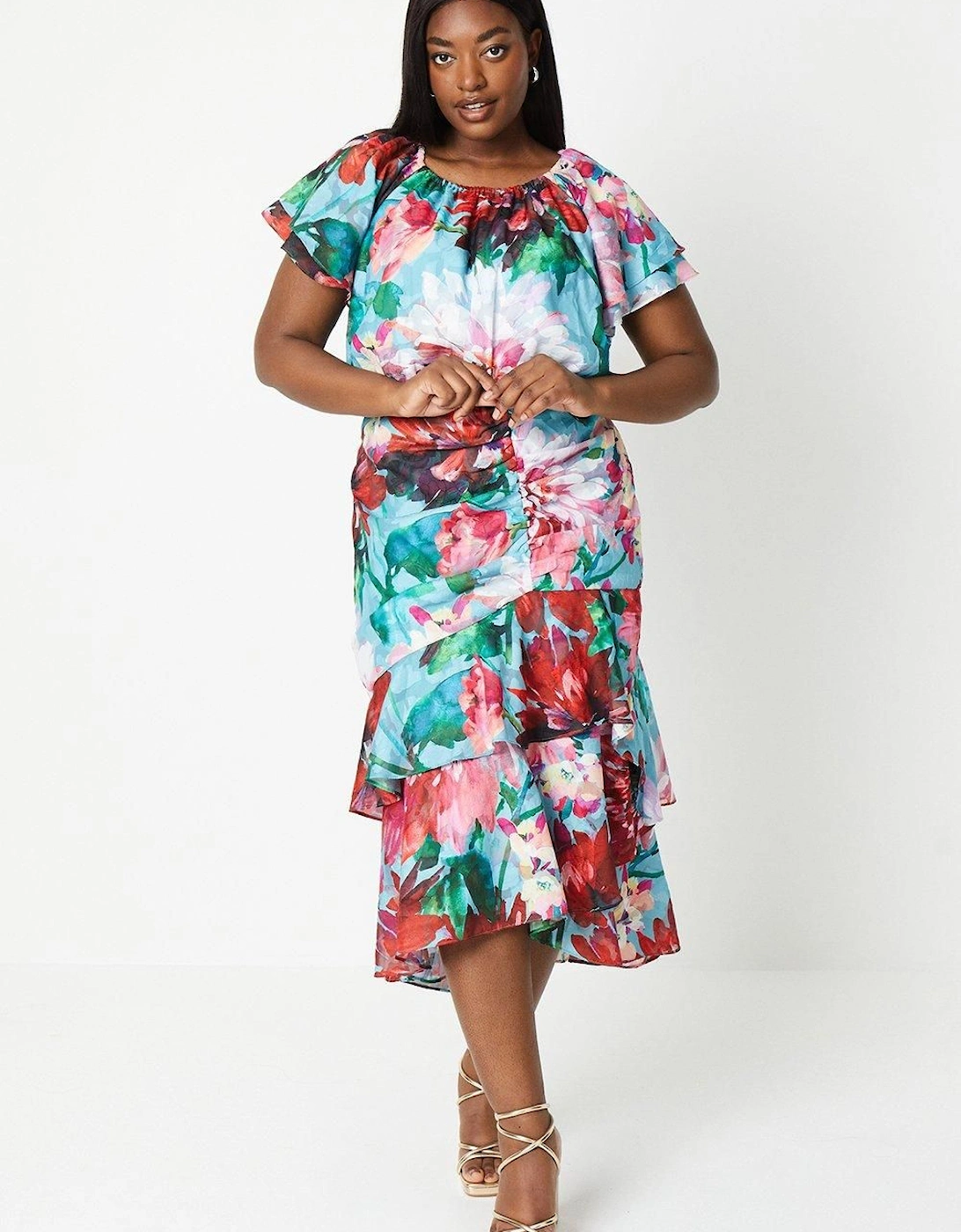 Plus Floral Print Midi Pencil Dress, 6 of 5