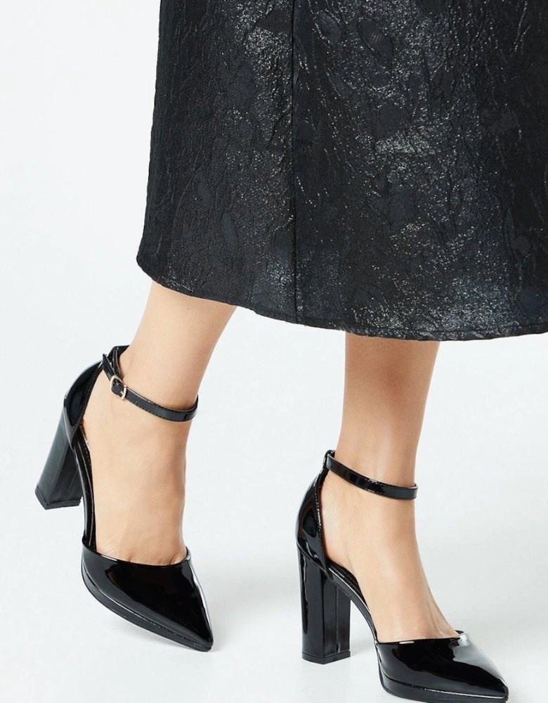 Sadie Faux Leather Platform Pointed High Block Heel Court Shoes