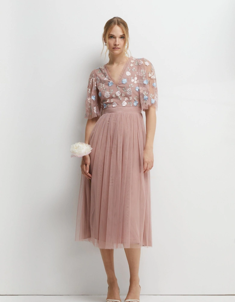 Meadow Floral Embroidered V Neck Bridesmaid Dress