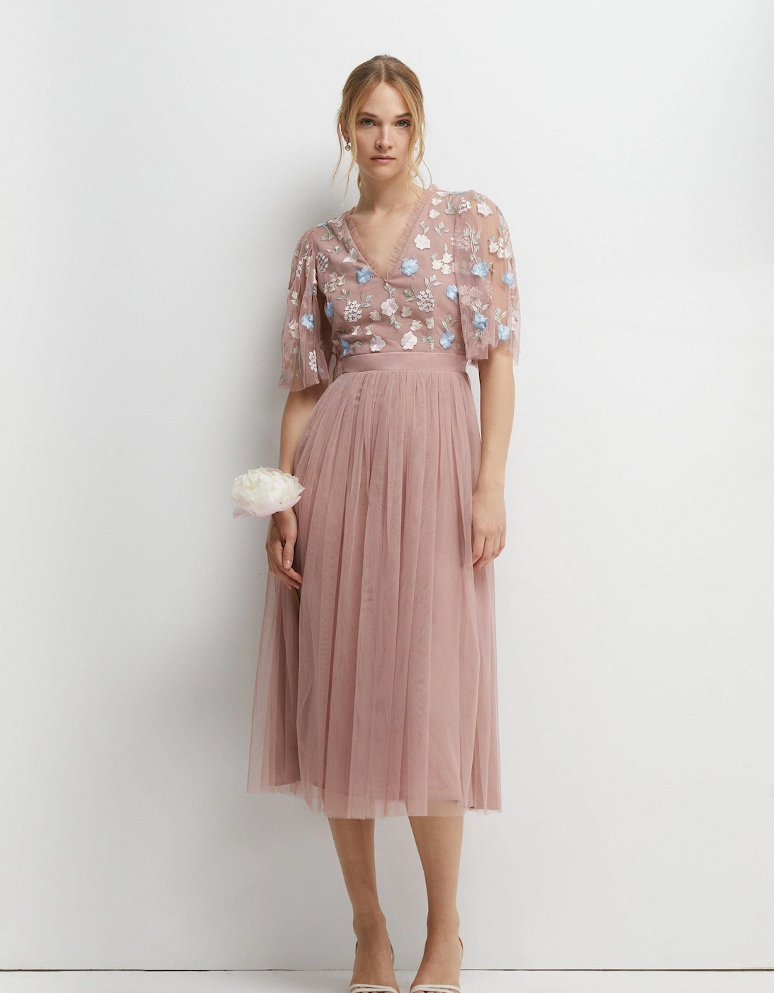 Meadow Floral Embroidered V Neck Bridesmaid Dress, 5 of 4