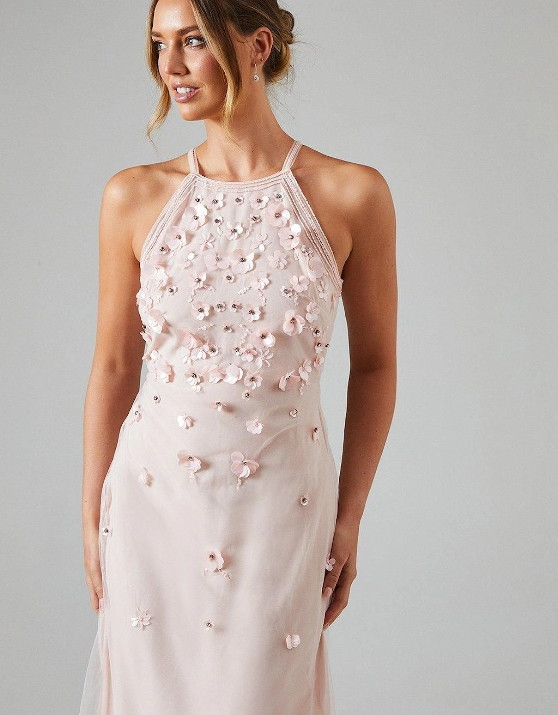 Halterneck Trailing Floral Embellished Bridesmaids Dress