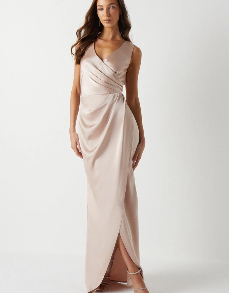 Ruched Waist Detail Satin Bridesmaids Dress