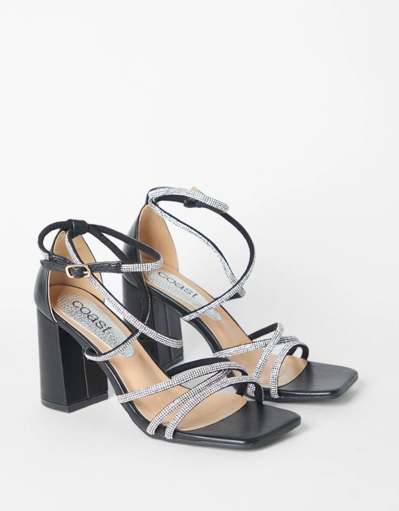 Tammy Block Heel Square Toe Diamanate Strappy Heeled Sandals