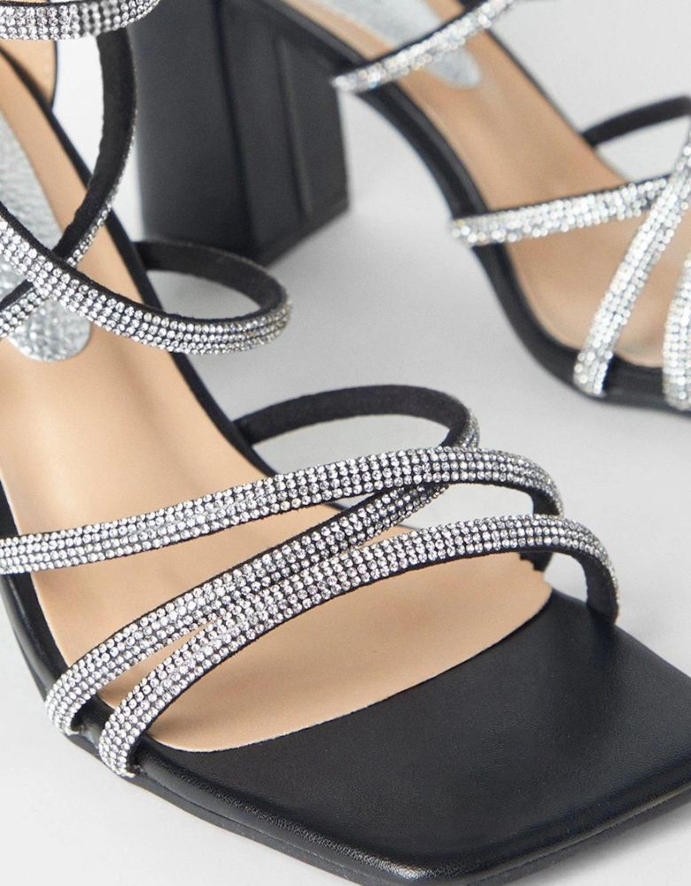 Tammy Block Heel Square Toe Diamanate Strappy Heeled Sandals