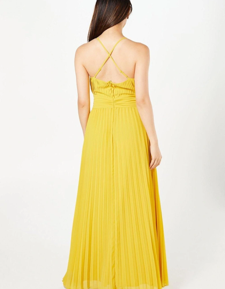 All Over Pleated Georgette Halter Neck Maxi Dress