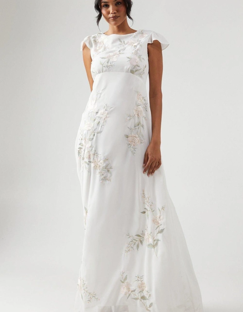 Rose Embroidered Bridesmaid Maxi Dress