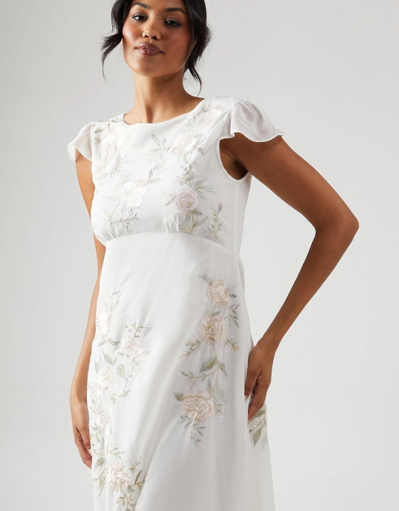 Rose Embroidered Bridesmaid Maxi Dress