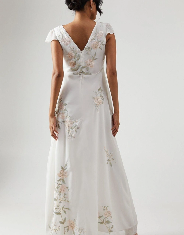 Rose Embroidered Bridesmaid Maxi Dress