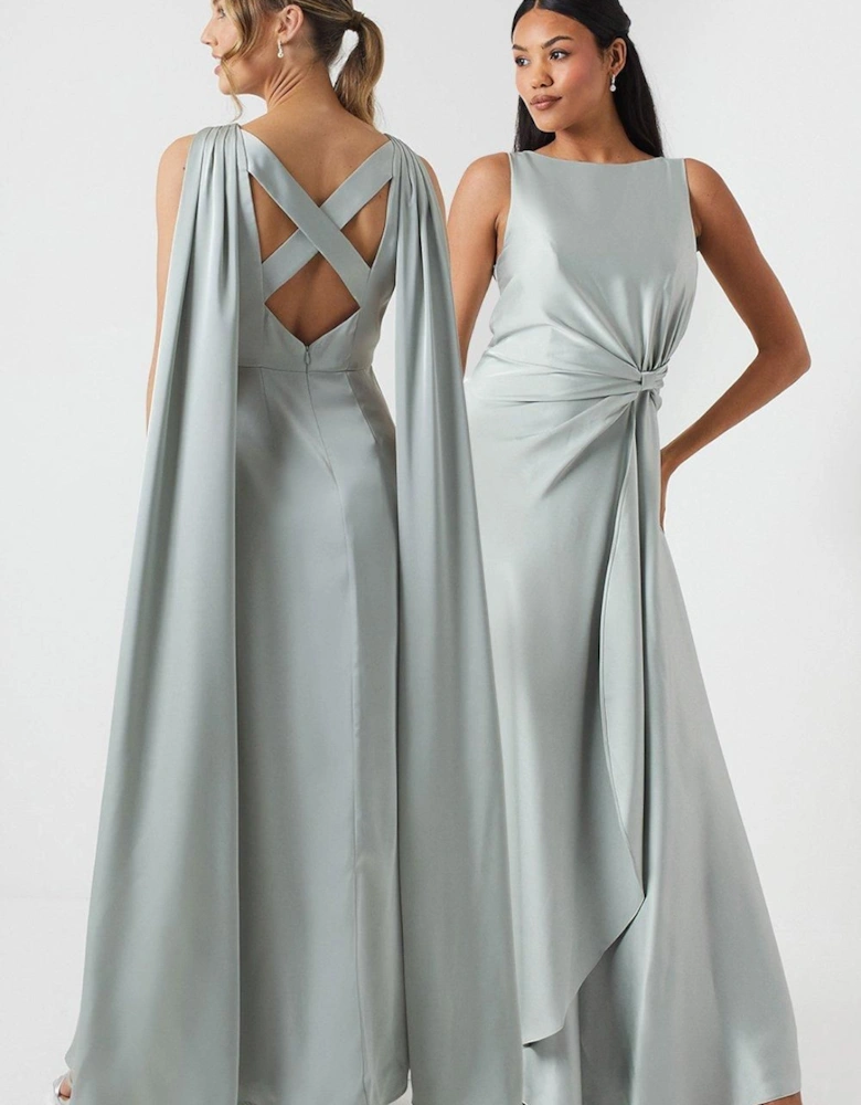 Boat Neck Cape Detail Bridesmaid Dress