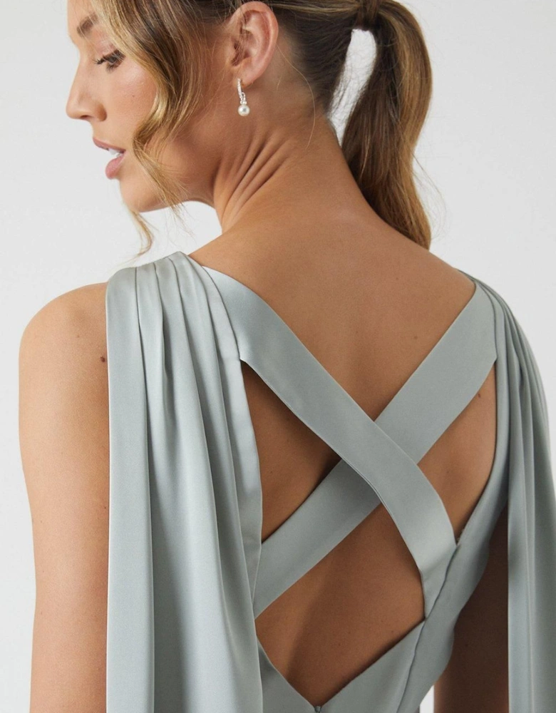 Boat Neck Cape Detail Bridesmaid Dress