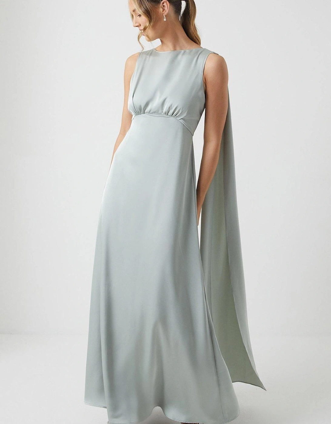 Boat Neck Cape Detail Bridesmaid Dress