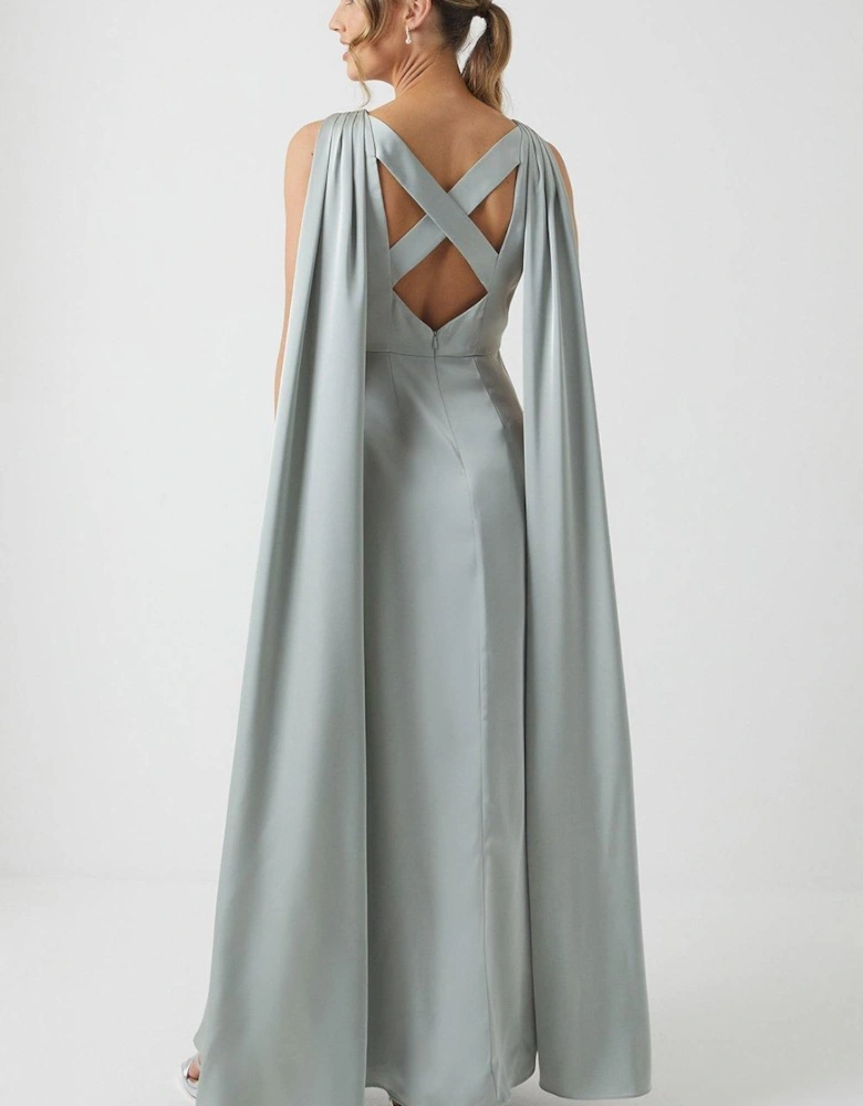 Boat Neck Cape Detail Bridesmaid Dress