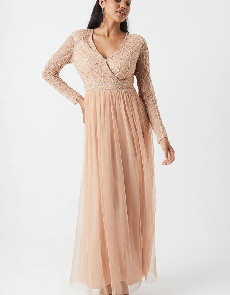 Embellished Long Sleeve Bridesmaid Midi Dress