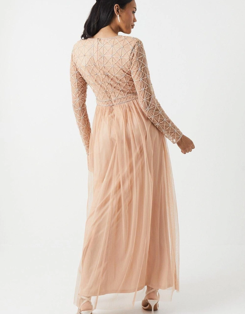 Embellished Long Sleeve Bridesmaid Midi Dress