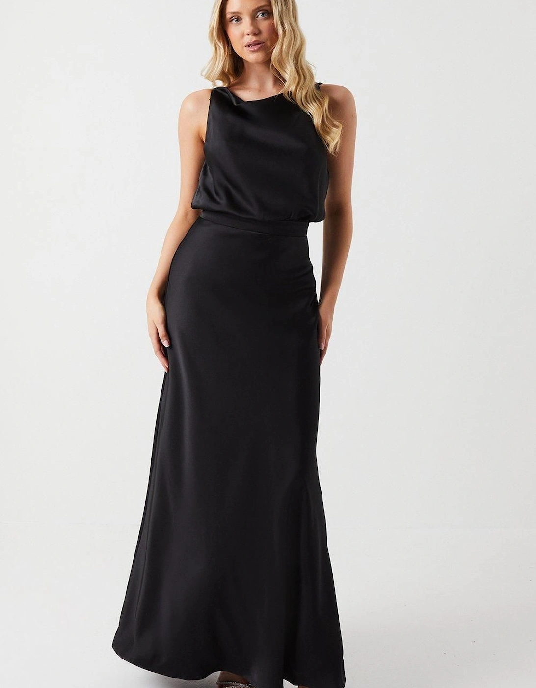 Cowl Neck Blouson Satin Bridesmaids Dress, 6 of 5