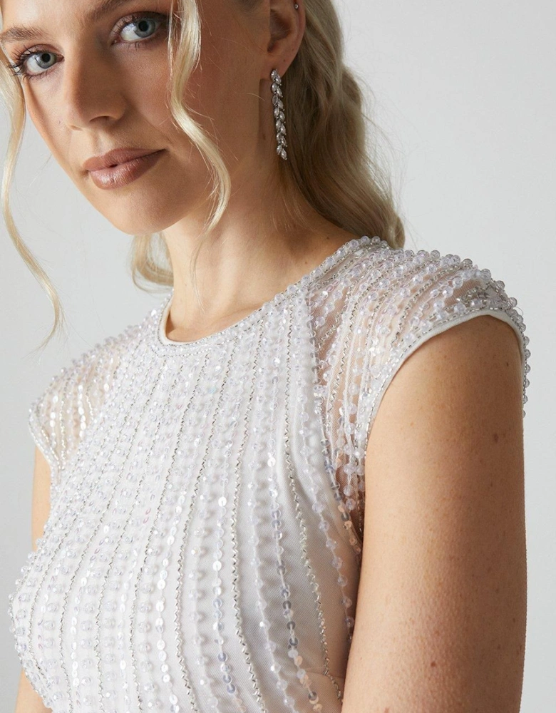 Embellished Cap Sleeve Linear Embellished Wedding Dress