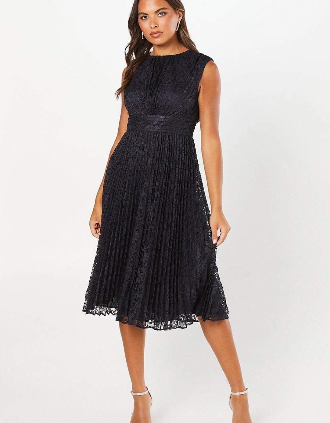 Pleated Lace Midi Wedding Guest Dress, 6 of 5