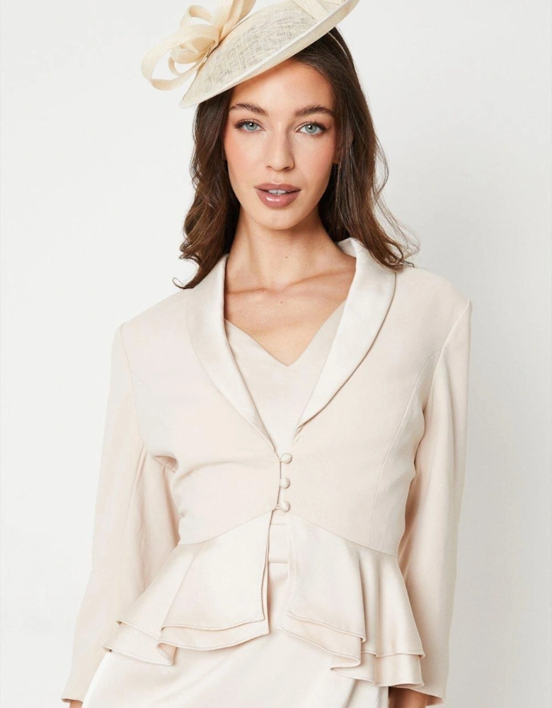 Satin Back Crepe Tailored Jacket With Peplum