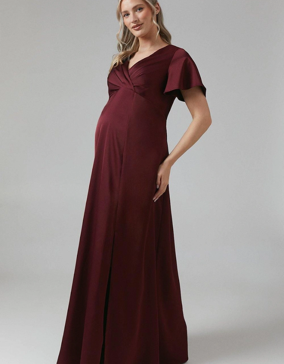 Maternity Wrap Top Satin Bridesmaid Maxi Dress, 6 of 5