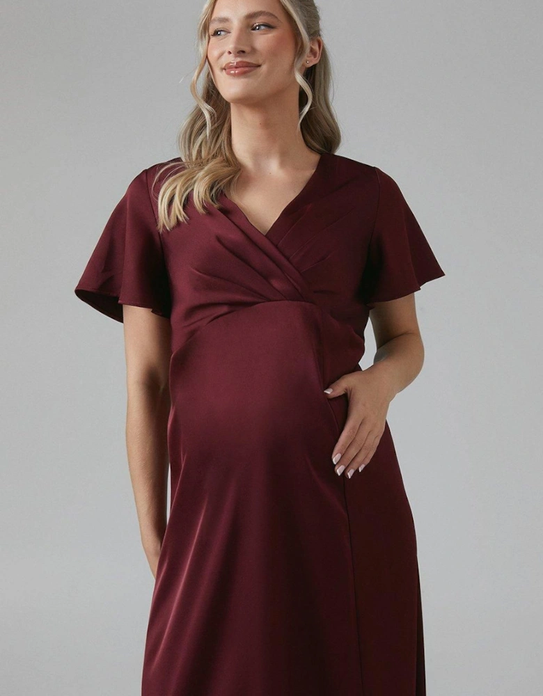 Maternity Wrap Top Satin Bridesmaid Maxi Dress