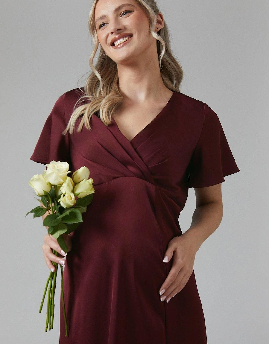 Maternity Wrap Top Satin Bridesmaid Maxi Dress