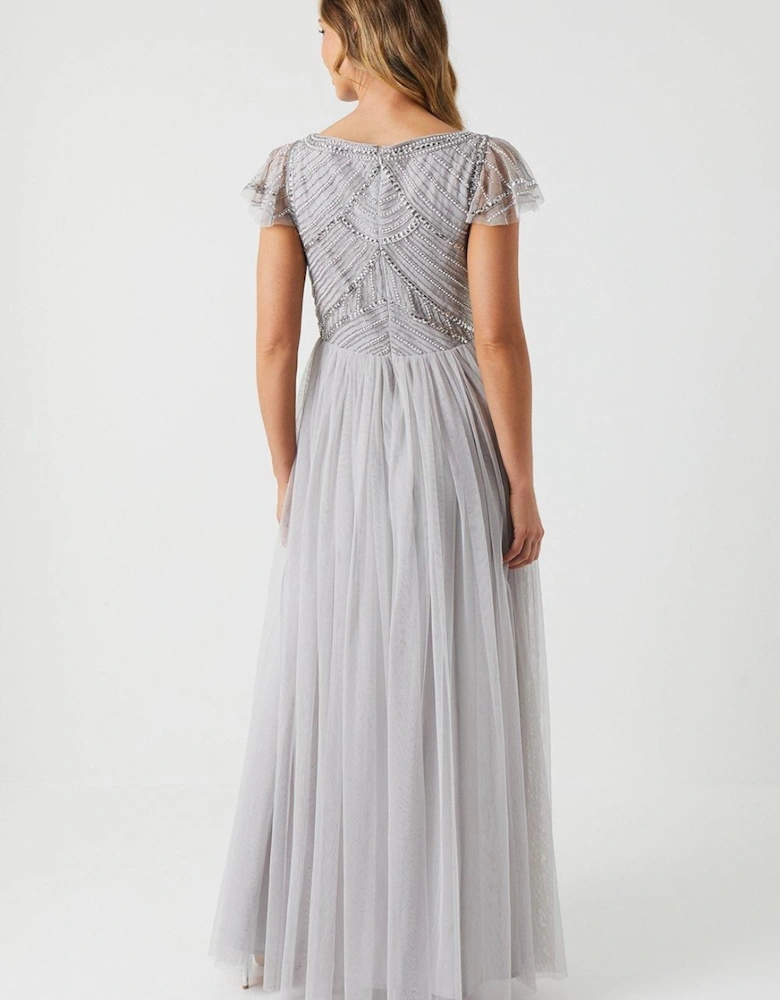 Embellished Short Sleeve Maxi Bridesmaid Dress