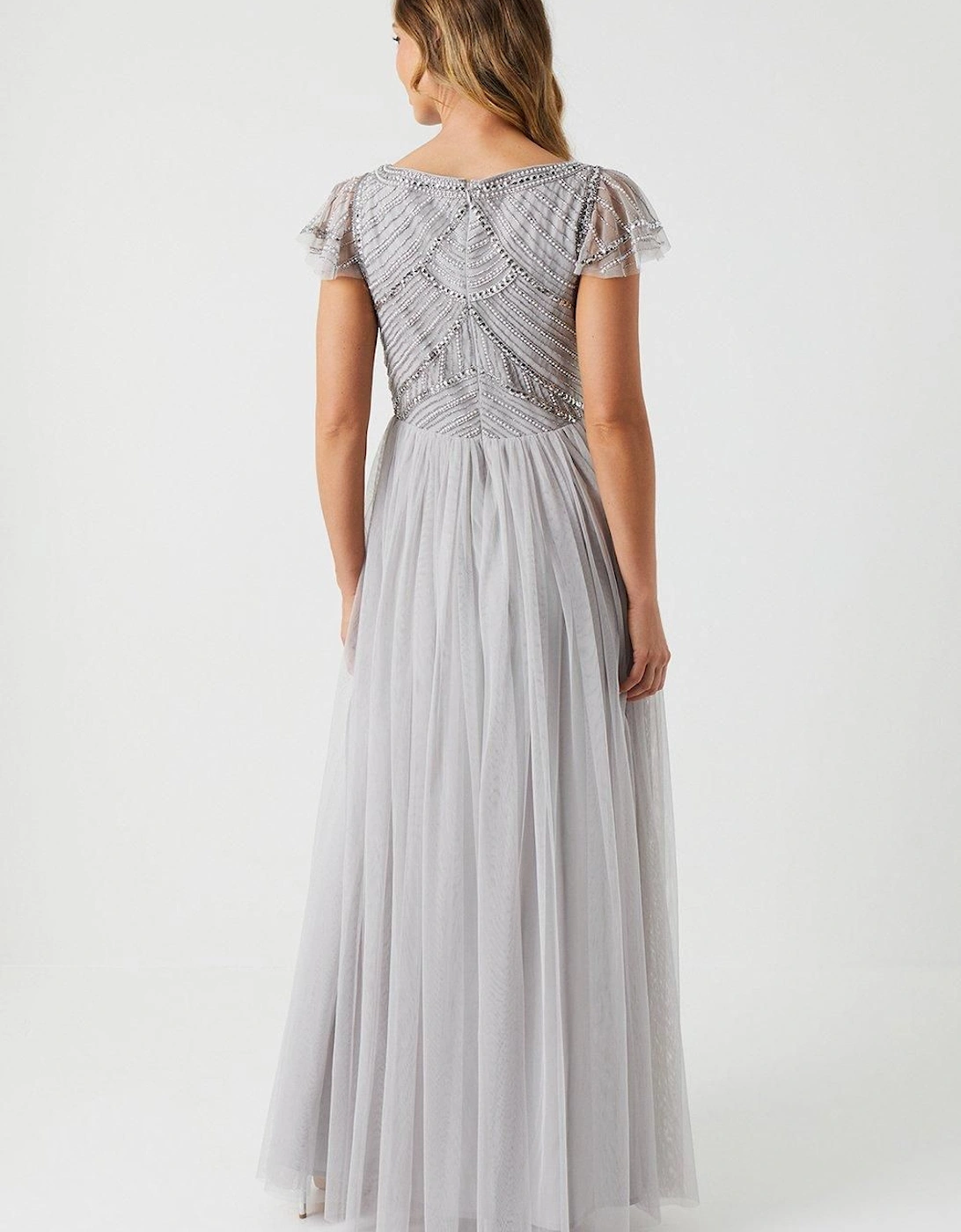 Embellished Short Sleeve Maxi Bridesmaid Dress