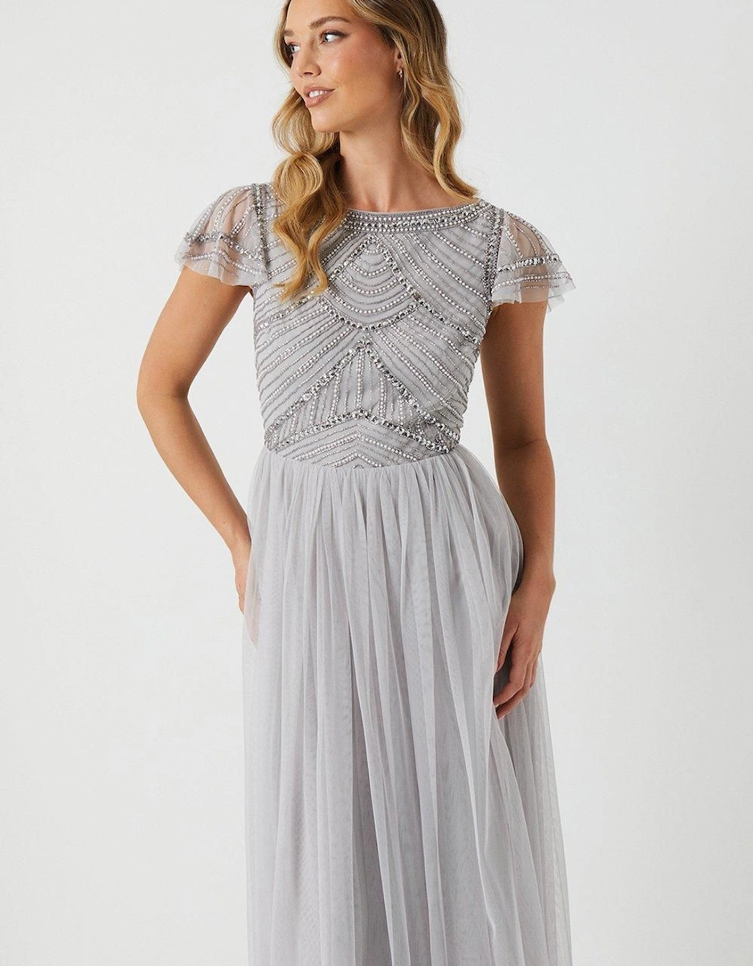 Embellished Short Sleeve Maxi Bridesmaid Dress