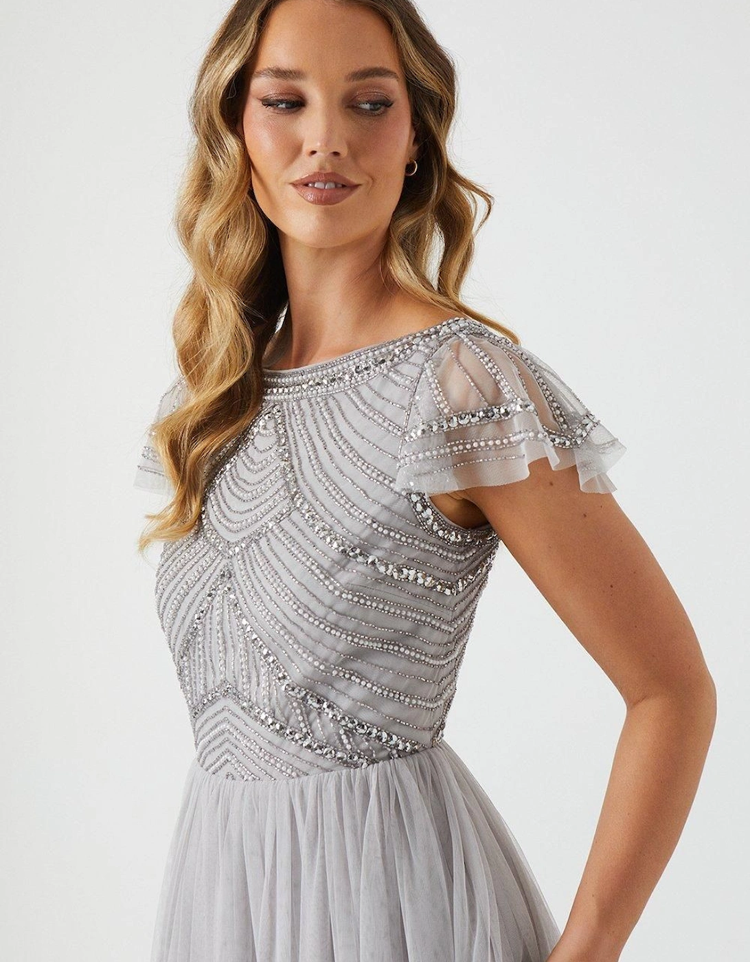 Embellished Short Sleeve Maxi Bridesmaid Dress